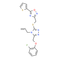 ChemSpider 2D Image | 3-[({4-Allyl-5-[(2-fluorophenoxy)methyl]-4H-1,2,4-triazol-3-yl}sulfanyl)methyl]-5-(2-thienyl)-1,2,4-oxadiazole | C19H16FN5O2S2