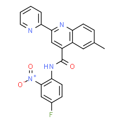 ChemSpider 2D Image | N-(4-Fluoro-2-nitrophenyl)-6-methyl-2-(2-pyridinyl)-4-quinolinecarboxamide | C22H15FN4O3