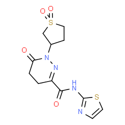 ChemSpider 2D Image | 1-(1,1-Dioxidotetrahydro-3-thiophenyl)-6-oxo-N-(1,3-thiazol-2-yl)-1,4,5,6-tetrahydro-3-pyridazinecarboxamide | C12H14N4O4S2