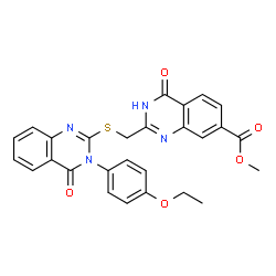 ChemSpider 2D Image | Methyl 2-({[3-(4-ethoxyphenyl)-4-oxo-3,4-dihydro-2-quinazolinyl]sulfanyl}methyl)-4-oxo-1,4-dihydro-7-quinazolinecarboxylate | C27H22N4O5S
