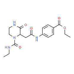 ChemSpider 2D Image | Ethyl 4-({[1-(ethylcarbamoyl)-3-oxo-2-piperazinyl]acetyl}amino)benzoate | C18H24N4O5