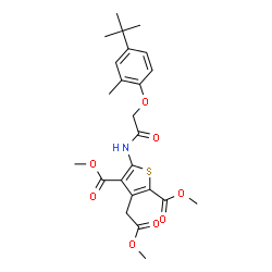 ChemSpider 2D Image | Dimethyl 3-(2-methoxy-2-oxoethyl)-5-({[2-methyl-4-(2-methyl-2-propanyl)phenoxy]acetyl}amino)-2,4-thiophenedicarboxylate | C24H29NO8S