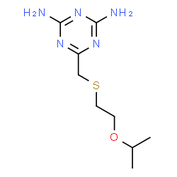 ChemSpider 2D Image | 6-{[(2-Isopropoxyethyl)sulfanyl]methyl}-1,3,5-triazine-2,4-diamine | C9H17N5OS