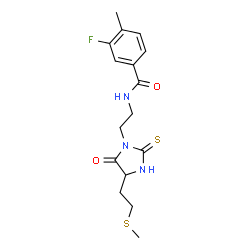 ChemSpider 2D Image | 3-Fluoro-4-methyl-N-(2-{4-[2-(methylsulfanyl)ethyl]-5-oxo-2-thioxo-1-imidazolidinyl}ethyl)benzamide | C16H20FN3O2S2