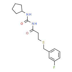 ChemSpider 2D Image | N-(Cyclopentylcarbamoyl)-3-[(3-fluorobenzyl)sulfanyl]propanamide | C16H21FN2O2S