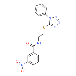 ChemSpider 2D Image | 3-Nitro-N-{2-[(1-phenyl-1H-tetrazol-5-yl)sulfanyl]ethyl}benzamide | C16H14N6O3S