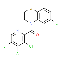 ChemSpider 2D Image | (6-Chloro-2,3-dihydro-4H-1,4-benzothiazin-4-yl)(3,4,5-trichloro-2-pyridinyl)methanone | C14H8Cl4N2OS