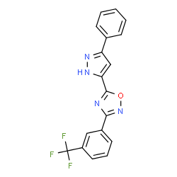 ChemSpider 2D Image | 5-(3-Phenyl-1H-pyrazol-5-yl)-3-[3-(trifluoromethyl)phenyl]-1,2,4-oxadiazole | C18H11F3N4O
