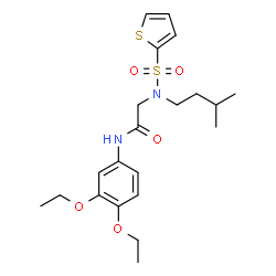 ChemSpider 2D Image | N-(3,4-Diethoxyphenyl)-N~2~-(3-methylbutyl)-N~2~-(2-thienylsulfonyl)glycinamide | C21H30N2O5S2