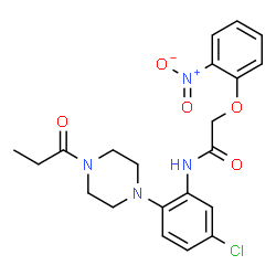 ChemSpider 2D Image | N-[5-Chloro-2-(4-propionyl-1-piperazinyl)phenyl]-2-(2-nitrophenoxy)acetamide | C21H23ClN4O5