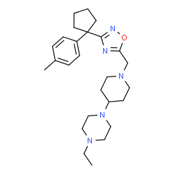 ChemSpider 2D Image | 1-Ethyl-4-[1-({3-[1-(4-methylphenyl)cyclopentyl]-1,2,4-oxadiazol-5-yl}methyl)-4-piperidinyl]piperazine | C26H39N5O