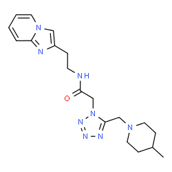 ChemSpider 2D Image | N-[2-(Imidazo[1,2-a]pyridin-2-yl)ethyl]-2-{5-[(4-methyl-1-piperidinyl)methyl]-1H-tetrazol-1-yl}acetamide | C19H26N8O