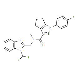 ChemSpider 2D Image | N-{[1-(Difluoromethyl)-1H-benzimidazol-2-yl]methyl}-1-(4-fluorophenyl)-N-methyl-1,4,5,6-tetrahydrocyclopenta[c]pyrazole-3-carboxamide | C23H20F3N5O
