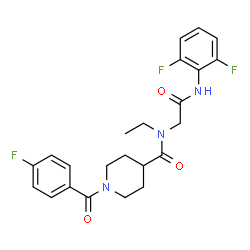 ChemSpider 2D Image | N-{2-[(2,6-Difluorophenyl)amino]-2-oxoethyl}-N-ethyl-1-(4-fluorobenzoyl)-4-piperidinecarboxamide | C23H24F3N3O3