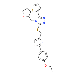 ChemSpider 2D Image | 3-({[2-(4-Ethoxyphenyl)-1,3-thiazol-4-yl]methyl}sulfanyl)-4-(tetrahydro-2-furanylmethyl)-5-(2-thienyl)-4H-1,2,4-triazole | C23H24N4O2S3