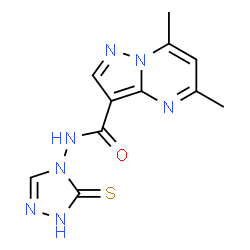 ChemSpider 2D Image | 5,7-Dimethyl-N-(5-thioxo-1,5-dihydro-4H-1,2,4-triazol-4-yl)pyrazolo[1,5-a]pyrimidine-3-carboxamide | C11H11N7OS