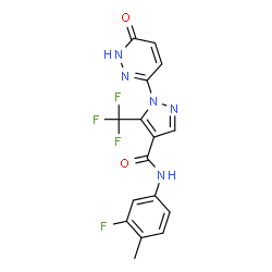 ChemSpider 2D Image | N-(3-Fluoro-4-methylphenyl)-1-(6-oxo-1,6-dihydro-3-pyridazinyl)-5-(trifluoromethyl)-1H-pyrazole-4-carboxamide | C16H11F4N5O2
