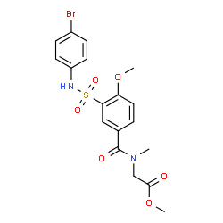 ChemSpider 2D Image | Methyl N-{3-[(4-bromophenyl)sulfamoyl]-4-methoxybenzoyl}-N-methylglycinate | C18H19BrN2O6S