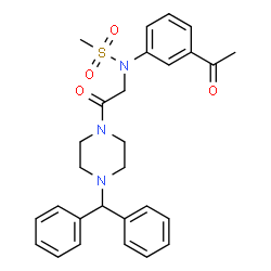 ChemSpider 2D Image | N-(3-Acetylphenyl)-N-{2-[4-(diphenylmethyl)-1-piperazinyl]-2-oxoethyl}methanesulfonamide | C28H31N3O4S