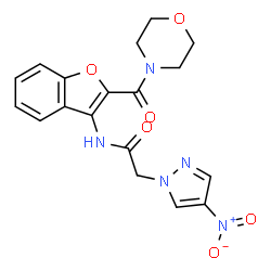 ChemSpider 2D Image | N-[2-(4-Morpholinylcarbonyl)-1-benzofuran-3-yl]-2-(4-nitro-1H-pyrazol-1-yl)acetamide | C18H17N5O6