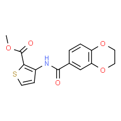 ChemSpider 2D Image | Methyl 3-[(2,3-dihydro-1,4-benzodioxin-6-ylcarbonyl)amino]-2-thiophenecarboxylate | C15H13NO5S