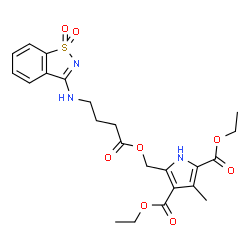 ChemSpider 2D Image | Diethyl 5-[({4-[(1,1-dioxido-1,2-benzothiazol-3-yl)amino]butanoyl}oxy)methyl]-3-methyl-1H-pyrrole-2,4-dicarboxylate | C23H27N3O8S