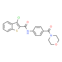ChemSpider 2D Image | 3-Chloro-N-[4-(4-morpholinylcarbonyl)phenyl]-1-benzothiophene-2-carboxamide | C20H17ClN2O3S