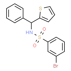 ChemSpider 2D Image | 3-Bromo-N-[phenyl(2-thienyl)methyl]benzenesulfonamide | C17H14BrNO2S2