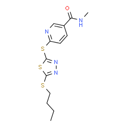 ChemSpider 2D Image | 6-{[5-(Butylsulfanyl)-1,3,4-thiadiazol-2-yl]sulfanyl}-N-methylnicotinamide | C13H16N4OS3