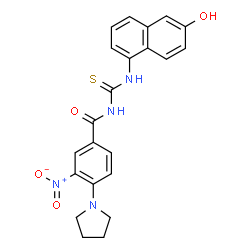 ChemSpider 2D Image | N-[(6-Hydroxy-1-naphthyl)carbamothioyl]-3-nitro-4-(1-pyrrolidinyl)benzamide | C22H20N4O4S