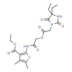 ChemSpider 2D Image | Ethyl 2-({[2-(4,4-diethyl-2,5-dioxo-1-imidazolidinyl)acetoxy]acetyl}amino)-4,5-dimethyl-3-thiophenecarboxylate | C20H27N3O7S