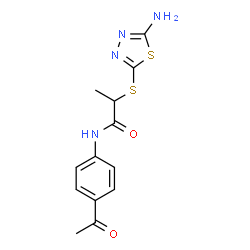 ChemSpider 2D Image | N-(4-Acetylphenyl)-2-[(5-amino-1,3,4-thiadiazol-2-yl)sulfanyl]propanamide | C13H14N4O2S2