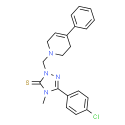 ChemSpider 2D Image | 5-(4-Chlorophenyl)-4-methyl-2-[(4-phenyl-3,6-dihydro-1(2H)-pyridinyl)methyl]-2,4-dihydro-3H-1,2,4-triazole-3-thione | C21H21ClN4S