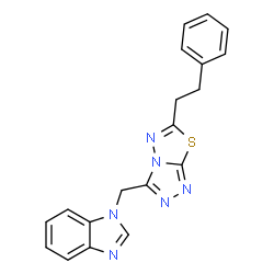 ChemSpider 2D Image | 1-{[6-(2-Phenylethyl)[1,2,4]triazolo[3,4-b][1,3,4]thiadiazol-3-yl]methyl}-1H-benzimidazole | C19H16N6S