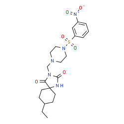 ChemSpider 2D Image | 8-Ethyl-3-({4-[(3-nitrophenyl)sulfonyl]-1-piperazinyl}methyl)-1,3-diazaspiro[4.5]decane-2,4-dione | C21H29N5O6S