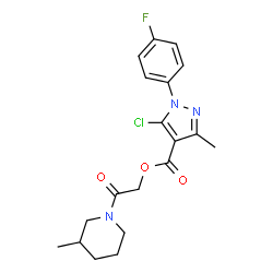 ChemSpider 2D Image | 2-(3-Methyl-1-piperidinyl)-2-oxoethyl 5-chloro-1-(4-fluorophenyl)-3-methyl-1H-pyrazole-4-carboxylate | C19H21ClFN3O3