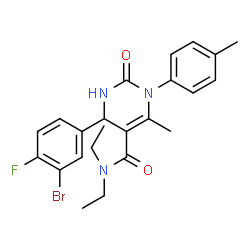 ChemSpider 2D Image | 4-(3-Bromo-4-fluorophenyl)-N,N-diethyl-6-methyl-1-(4-methylphenyl)-2-oxo-1,2,3,4-tetrahydro-5-pyrimidinecarboxamide | C23H25BrFN3O2