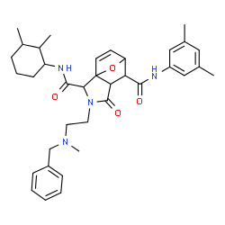 ChemSpider 2D Image | 3-{2-[Benzyl(methyl)amino]ethyl}-N~2~-(2,3-dimethylcyclohexyl)-N~6~-(3,5-dimethylphenyl)-4-oxo-10-oxa-3-azatricyclo[5.2.1.0~1,5~]dec-8-ene-2,6-dicarboxamide | C36H46N4O4