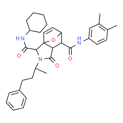 ChemSpider 2D Image | N~2~-Cyclohexyl-N~6~-(3,4-dimethylphenyl)-4-oxo-3-(4-phenyl-2-butanyl)-10-oxa-3-azatricyclo[5.2.1.0~1,5~]dec-8-ene-2,6-dicarboxamide | C34H41N3O4