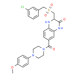 ChemSpider 2D Image | 3-{[(3-Chlorobenzyl)sulfonyl]methyl}-7-{[4-(4-methoxyphenyl)-1-piperazinyl]carbonyl}-3,4-dihydro-2(1H)-quinoxalinone | C28H29ClN4O5S