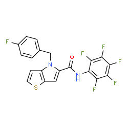 ChemSpider 2D Image | 4-(4-Fluorobenzyl)-N-(pentafluorophenyl)-4H-thieno[3,2-b]pyrrole-5-carboxamide | C20H10F6N2OS