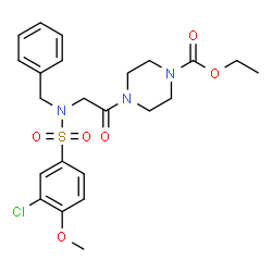 ChemSpider 2D Image | Ethyl 4-{N-benzyl-N-[(3-chloro-4-methoxyphenyl)sulfonyl]glycyl}-1-piperazinecarboxylate | C23H28ClN3O6S