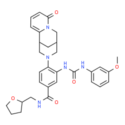 ChemSpider 2D Image | 3-{[(3-Methoxyphenyl)carbamoyl]amino}-4-(6-oxo-7,11-diazatricyclo[7.3.1.0~2,7~]trideca-2,4-dien-11-yl)-N-(tetrahydro-2-furanylmethyl)benzamide | C31H35N5O5