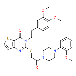 ChemSpider 2D Image | 3-[2-(3,4-Dimethoxyphenyl)ethyl]-2-({2-[4-(2-methoxyphenyl)-1-piperazinyl]-2-oxoethyl}sulfanyl)thieno[3,2-d]pyrimidin-4(3H)-one | C29H32N4O5S2
