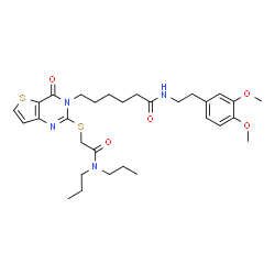 ChemSpider 2D Image | N-[2-(3,4-Dimethoxyphenyl)ethyl]-6-[2-{[2-(dipropylamino)-2-oxoethyl]sulfanyl}-4-oxothieno[3,2-d]pyrimidin-3(4H)-yl]hexanamide | C30H42N4O5S2