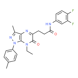 ChemSpider 2D Image | N-(3,4-Difluorophenyl)-3-[7-ethyl-3-methyl-1-(4-methylphenyl)-6-oxo-6,7-dihydro-1H-pyrazolo[3,4-b]pyrazin-5-yl]propanamide | C24H23F2N5O2