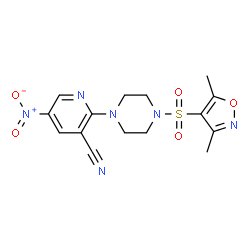 ChemSpider 2D Image | 2-{4-[(3,5-Dimethyl-1,2-oxazol-4-yl)sulfonyl]-1-piperazinyl}-5-nitronicotinonitrile | C15H16N6O5S