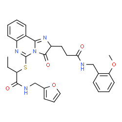 ChemSpider 2D Image | N-(2-Furylmethyl)-2-[(2-{3-[(2-methoxybenzyl)amino]-3-oxopropyl}-3-oxo-2,3-dihydroimidazo[1,2-c]quinazolin-5-yl)sulfanyl]butanamide | C30H31N5O5S