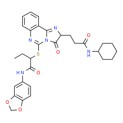 ChemSpider 2D Image | N-(1,3-Benzodioxol-5-yl)-2-({2-[3-(cyclohexylamino)-3-oxopropyl]-3-oxo-2,3-dihydroimidazo[1,2-c]quinazolin-5-yl}sulfanyl)butanamide | C30H33N5O5S