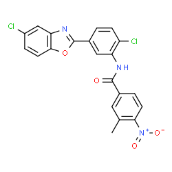 ChemSpider 2D Image | N-[2-Chloro-5-(5-chloro-1,3-benzoxazol-2-yl)phenyl]-3-methyl-4-nitrobenzamide | C21H13Cl2N3O4